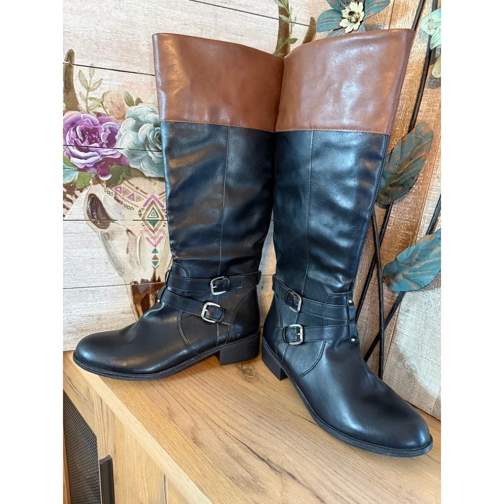 Arizona Jean Co Denver Knee High Riding Boots Women's 9 Black Brown Memory Foam